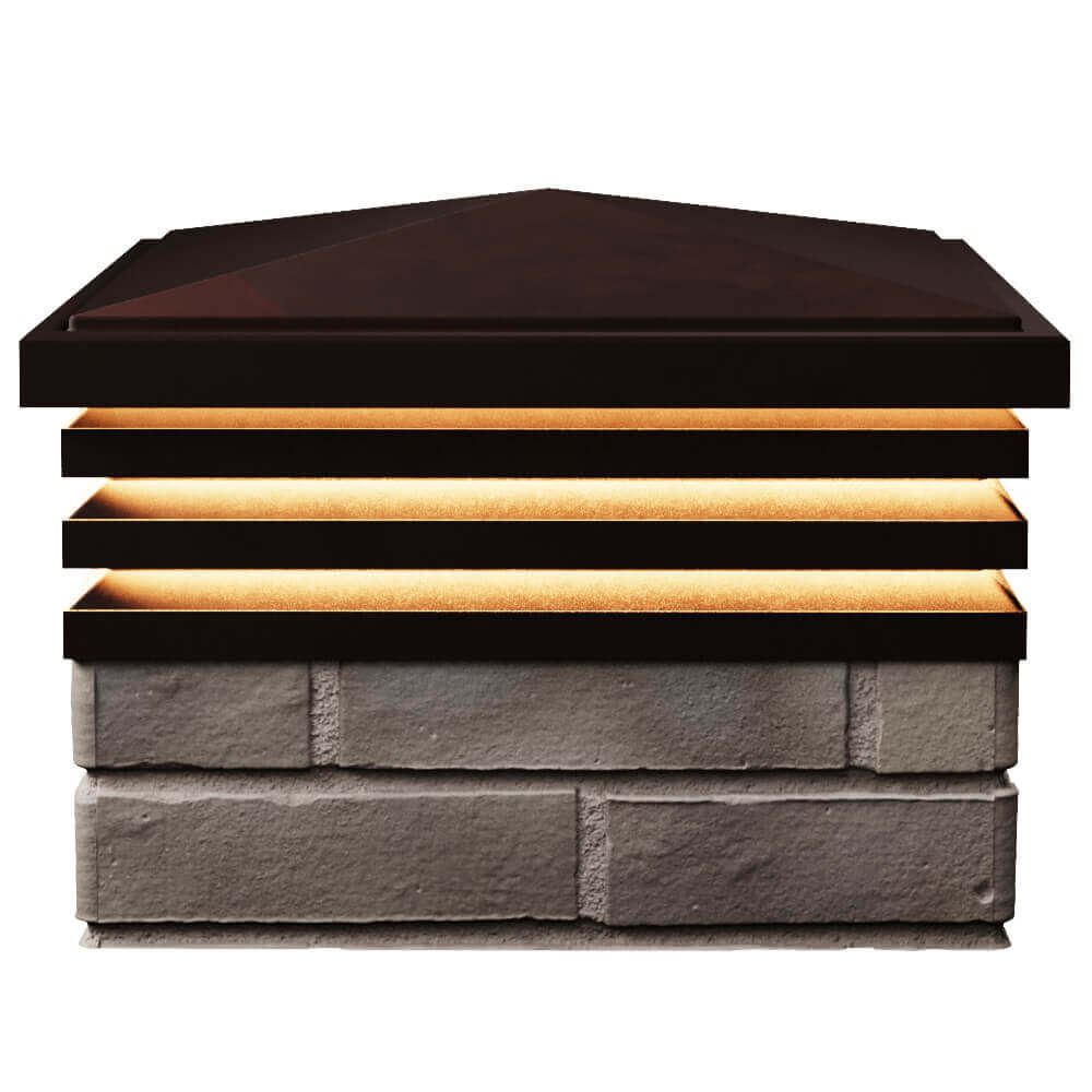 Колпак Zking Бона ХайТек Коричневый на столб 1.5х1.5 кирпича (385х385мм) с подсветкой в Всеволожске фото